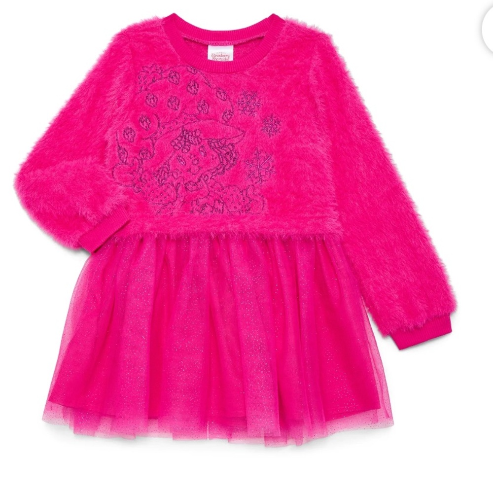 New Strawberry Shortcake Toddler Girls Eyelash Knit Tutu Dress with Long Sleeves